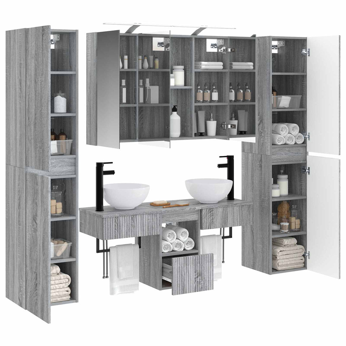 vidaXL Bathroom Furniture Set 6 pcs Grey Sonoma 3