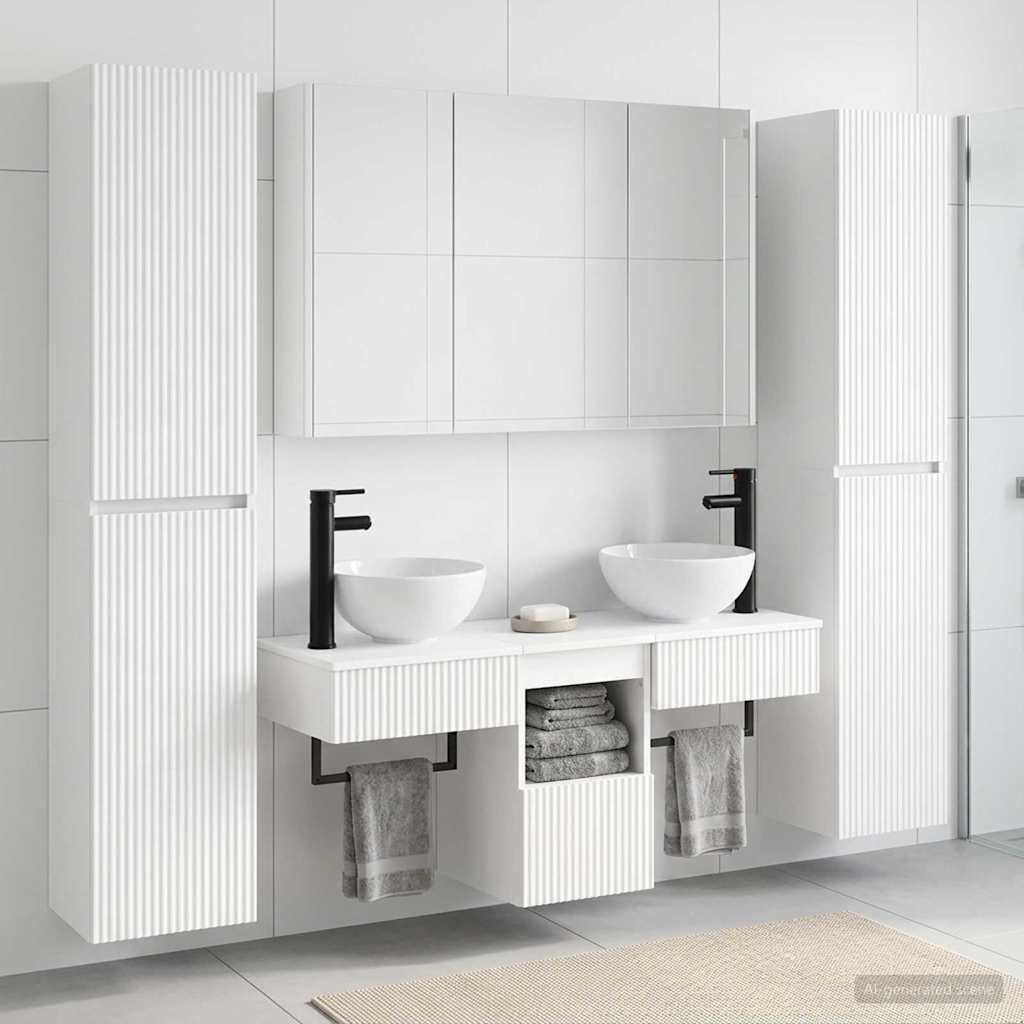 vidaXL Bathroom Furniture Set 6 pcs White Engineered Wood and Glass 4