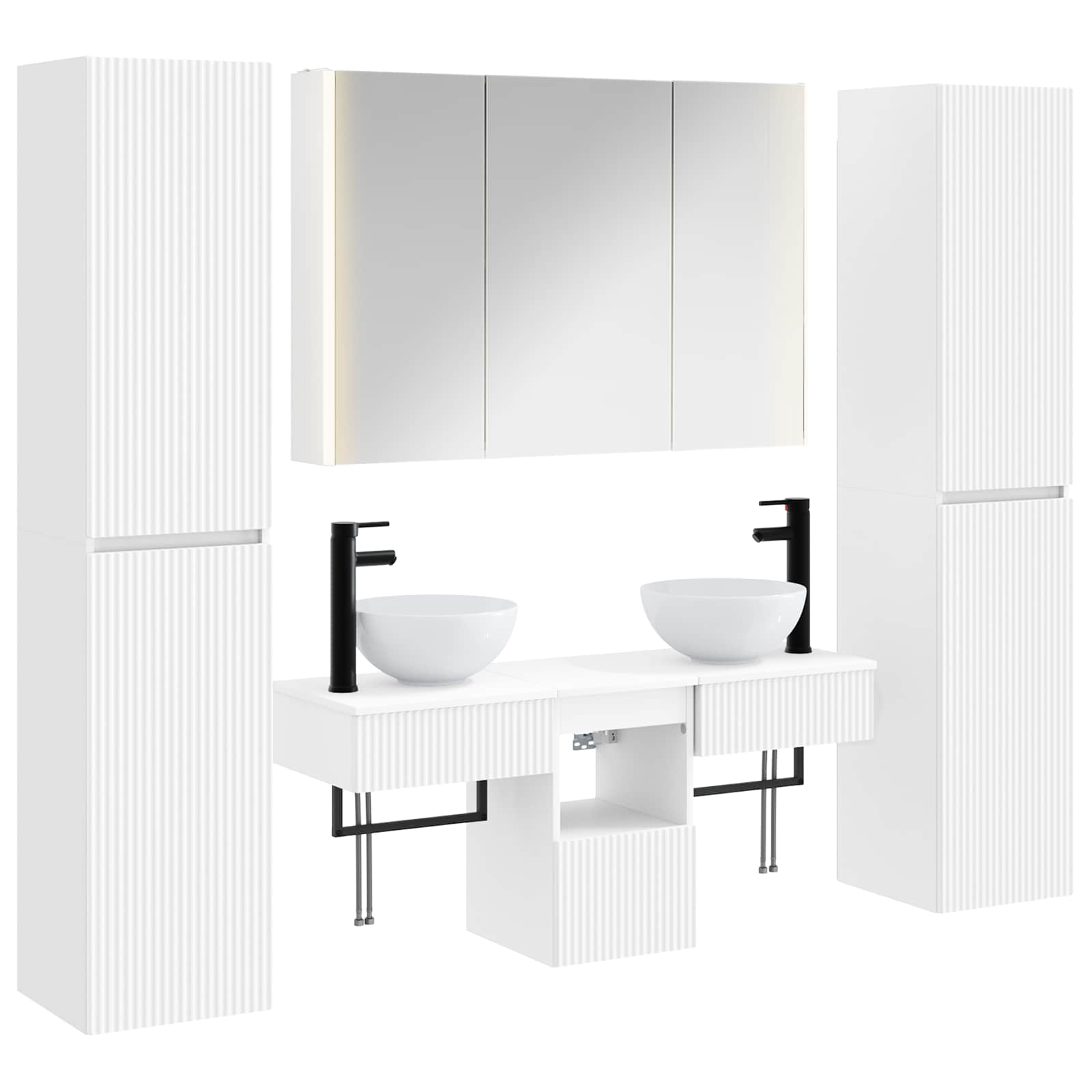 vidaXL Bathroom Furniture Set 6 pcs White Engineered Wood and Glass 2