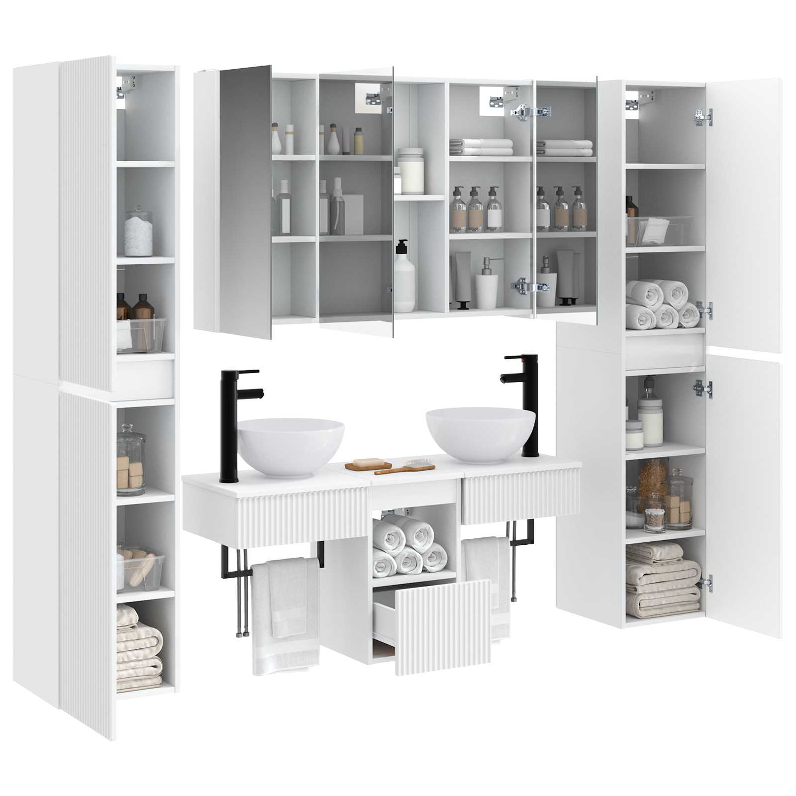 vidaXL Bathroom Furniture Set 6 pcs White Engineered Wood and Glass 3