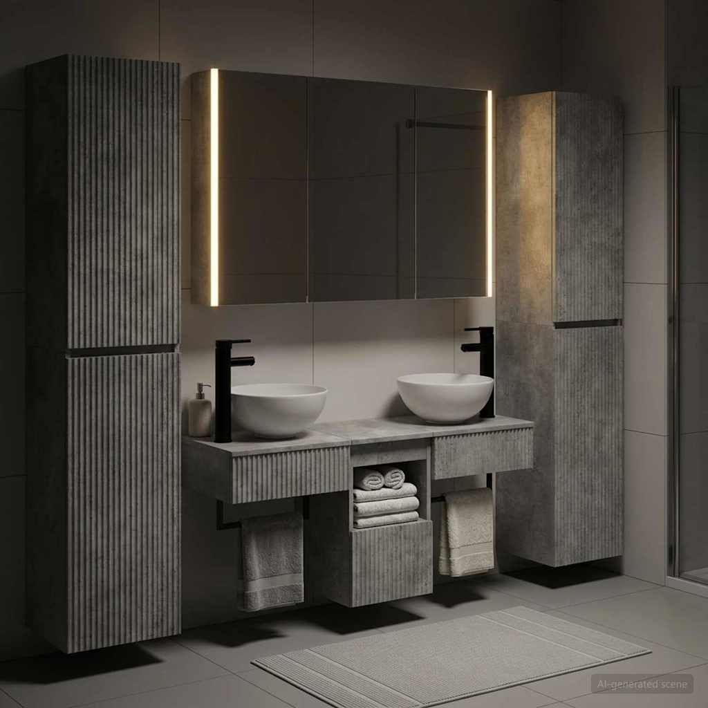 vidaXL Bathroom Furniture Set 6 pcs Concrete Grey 4