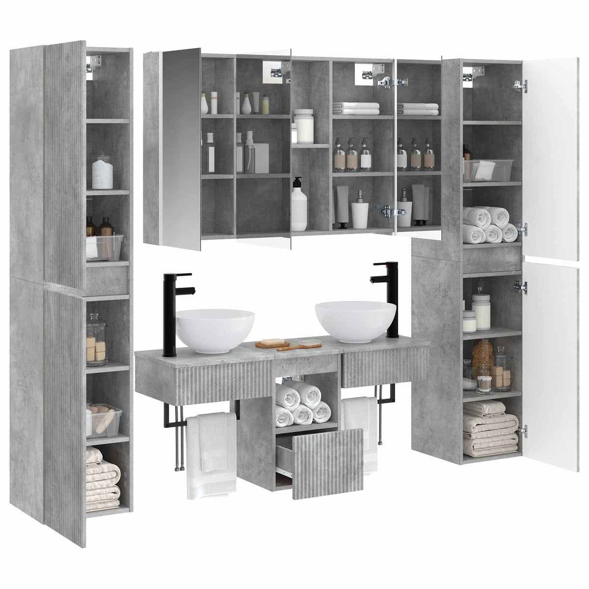 vidaXL Bathroom Furniture Set 6 pcs Concrete Grey 3