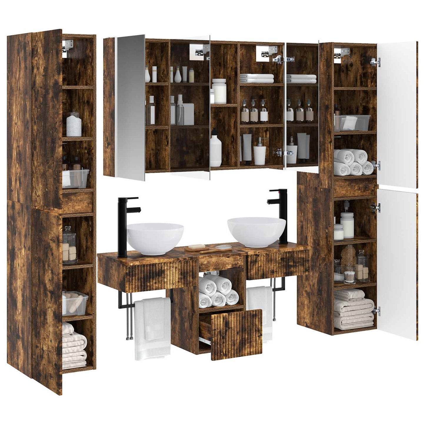 vidaXL Bathroom Furniture Set 6 pcs Smoked Oak 3