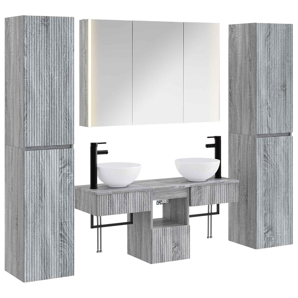 vidaXL Bathroom Furniture Set 6 pcs Grey Sonoma 2