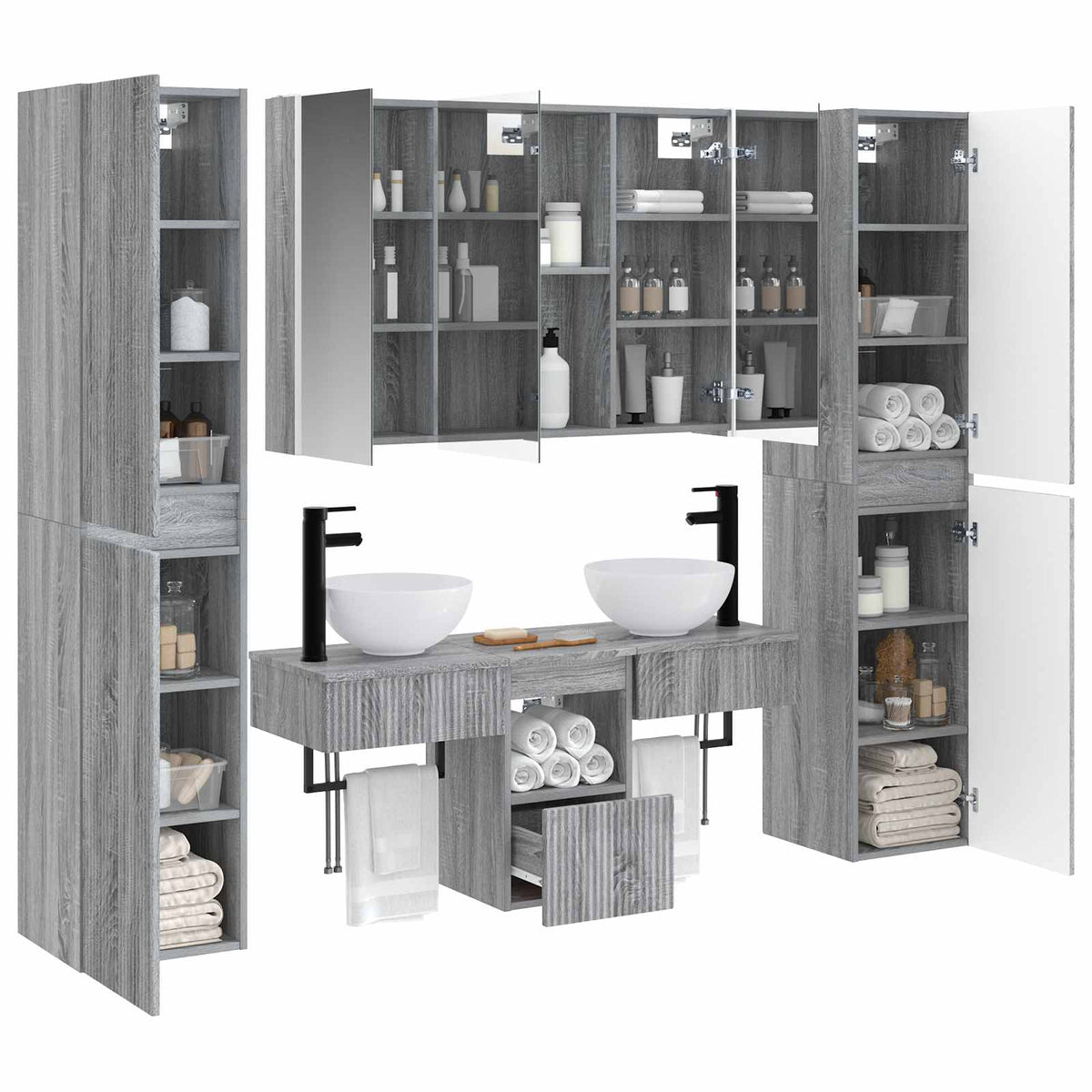 vidaXL Bathroom Furniture Set 6 pcs Grey Sonoma 3