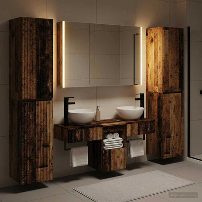 vidaXL Bathroom Furniture Set 6 pcs Old Wood Engineered Wood and Glass 4