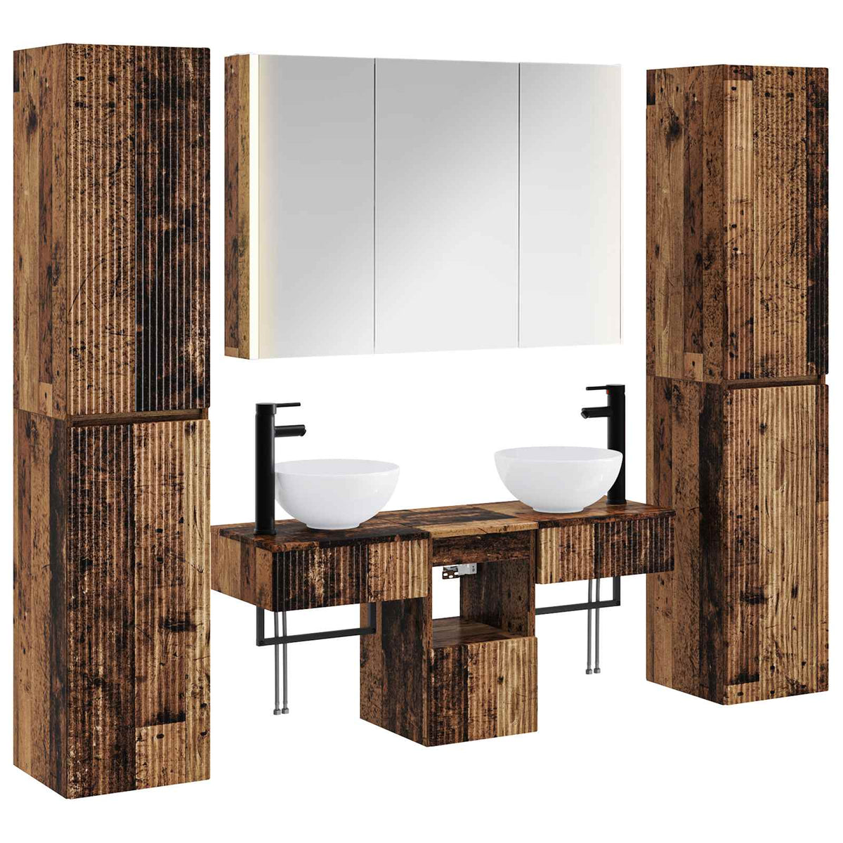 vidaXL Bathroom Furniture Set 6 pcs Old Wood Engineered Wood and Glass 2
