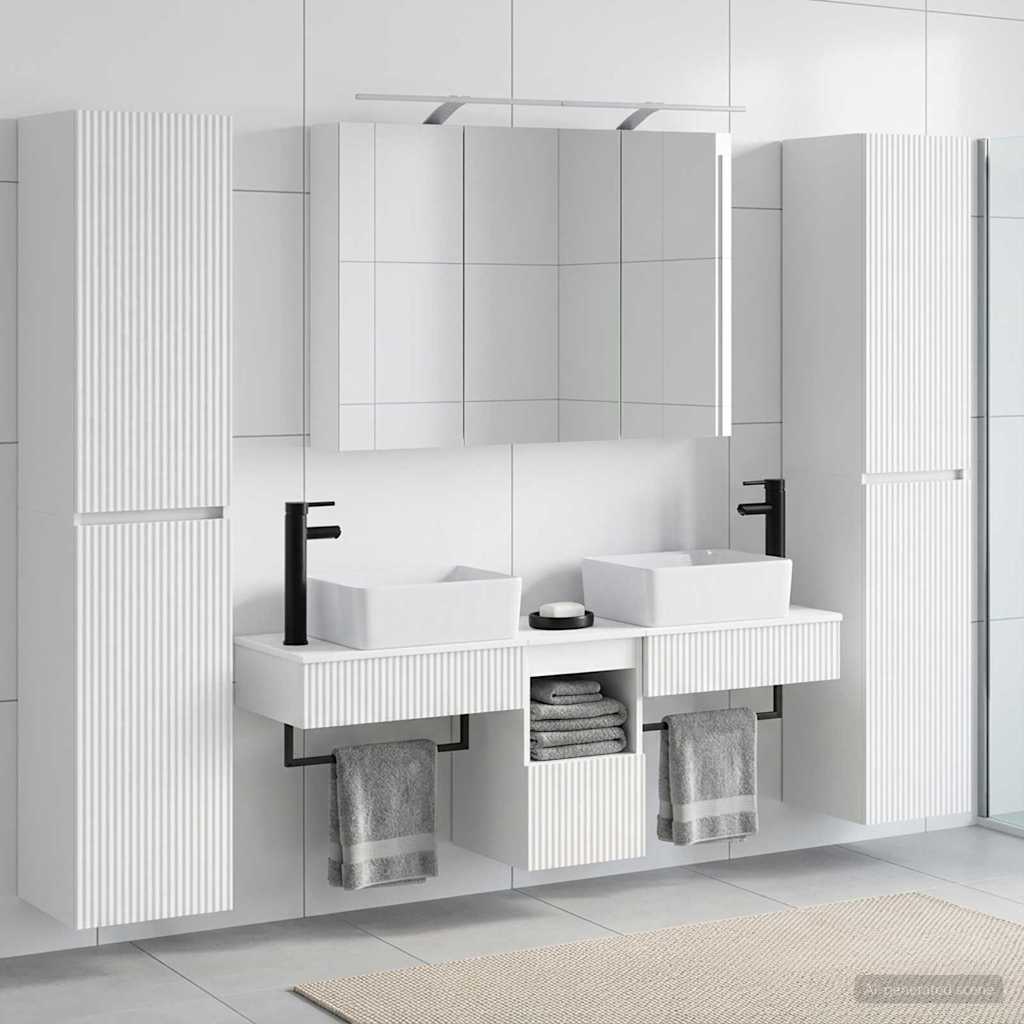 vidaXL Bathroom Furniture Set 6 pcs White Engineered Wood and Glass 4