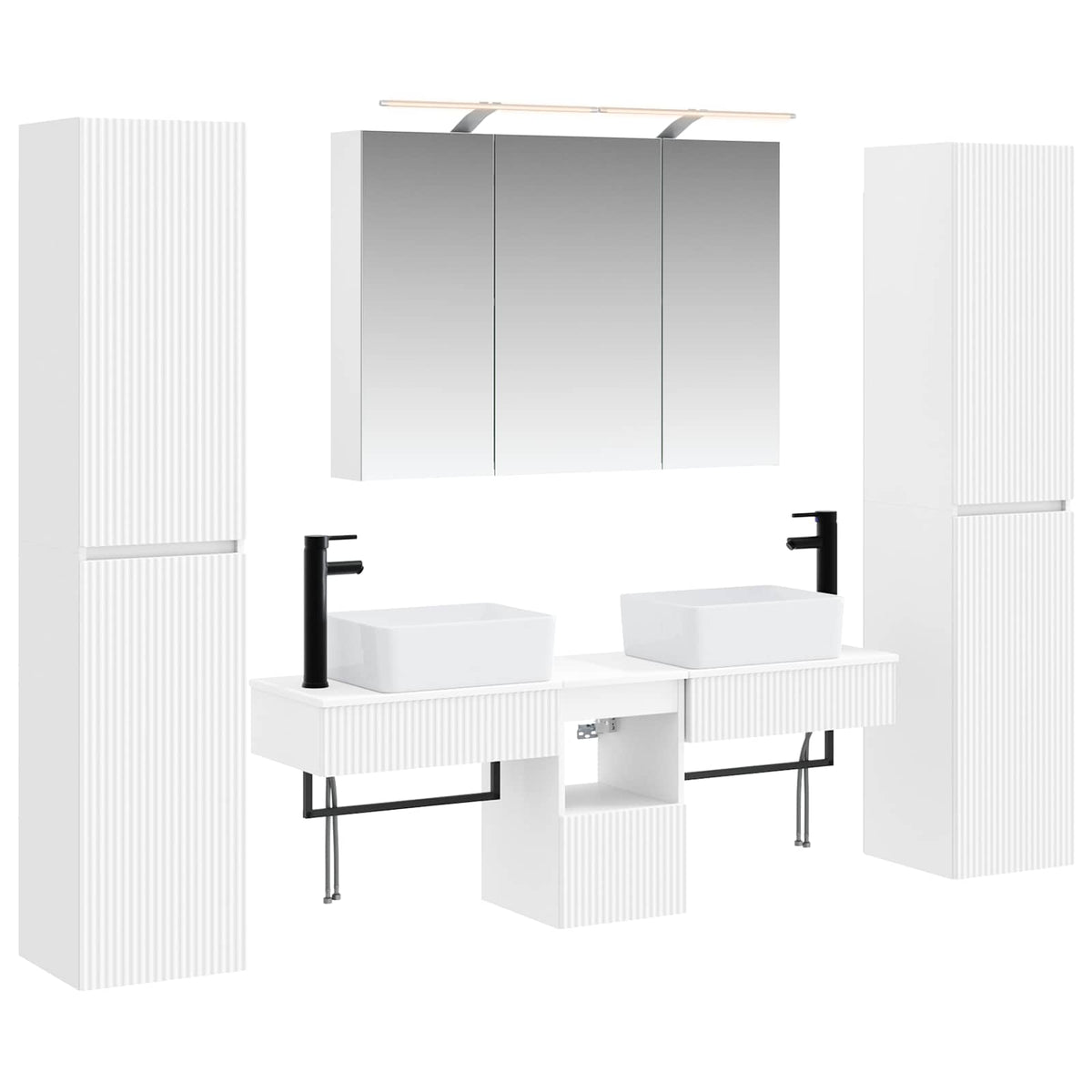 vidaXL Bathroom Furniture Set 6 pcs White Engineered Wood and Glass 2