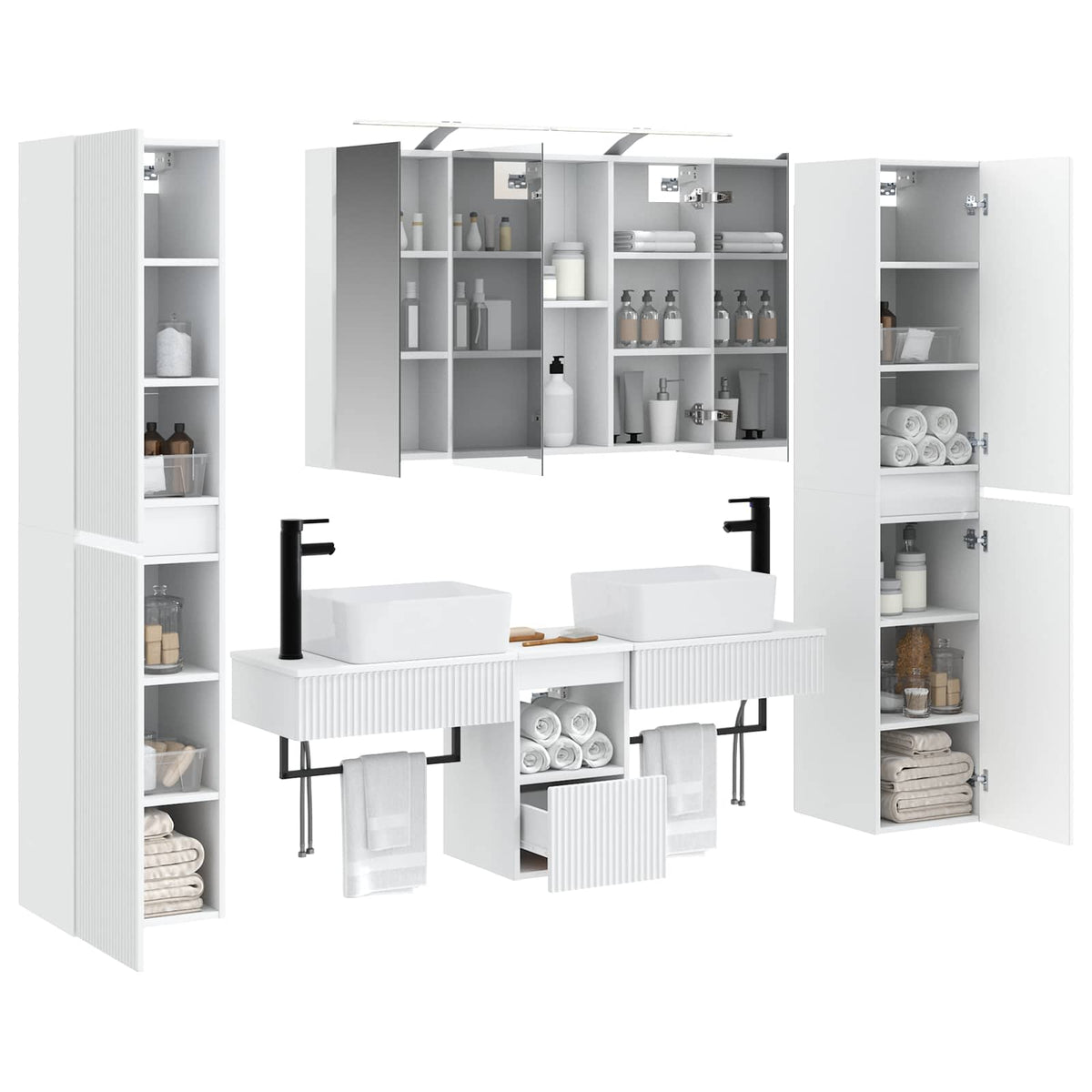 vidaXL Bathroom Furniture Set 6 pcs White Engineered Wood and Glass 3