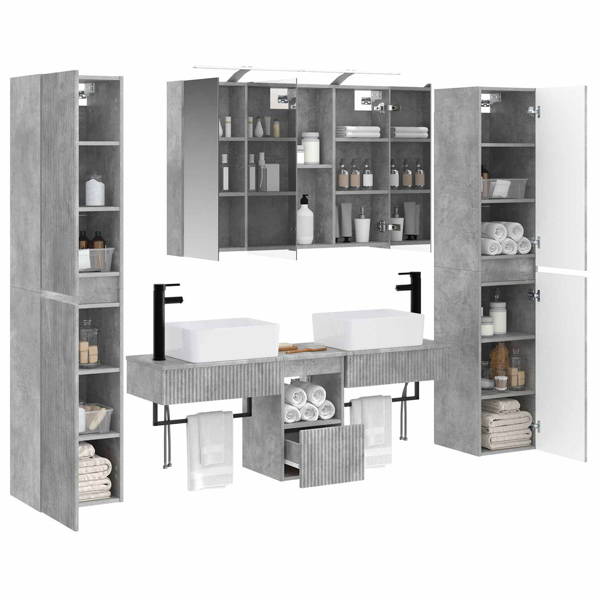 vidaXL Bathroom Furniture Set 6 pcs Concrete Grey 3