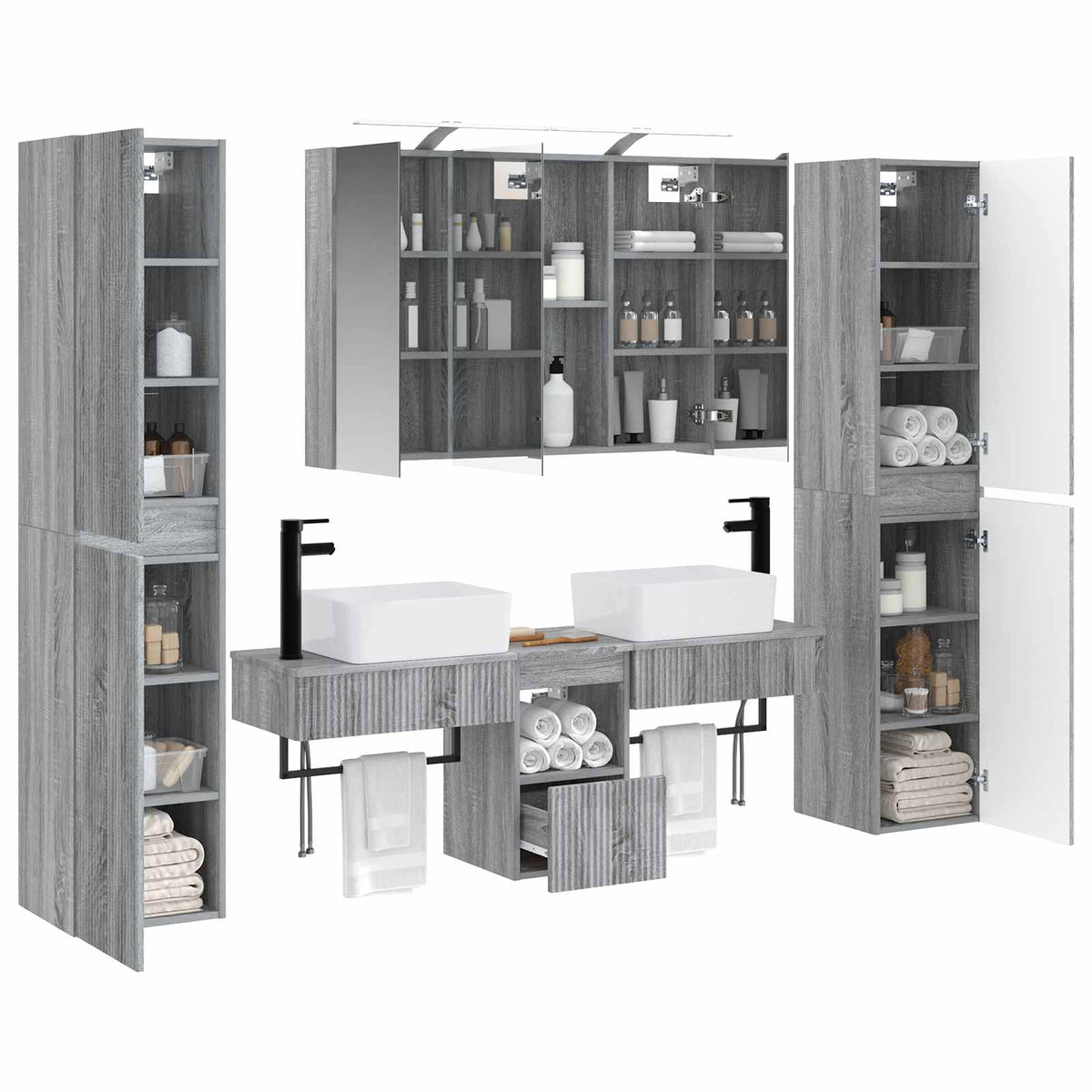 vidaXL Bathroom Furniture Set 6 pcs Grey Sonoma 3