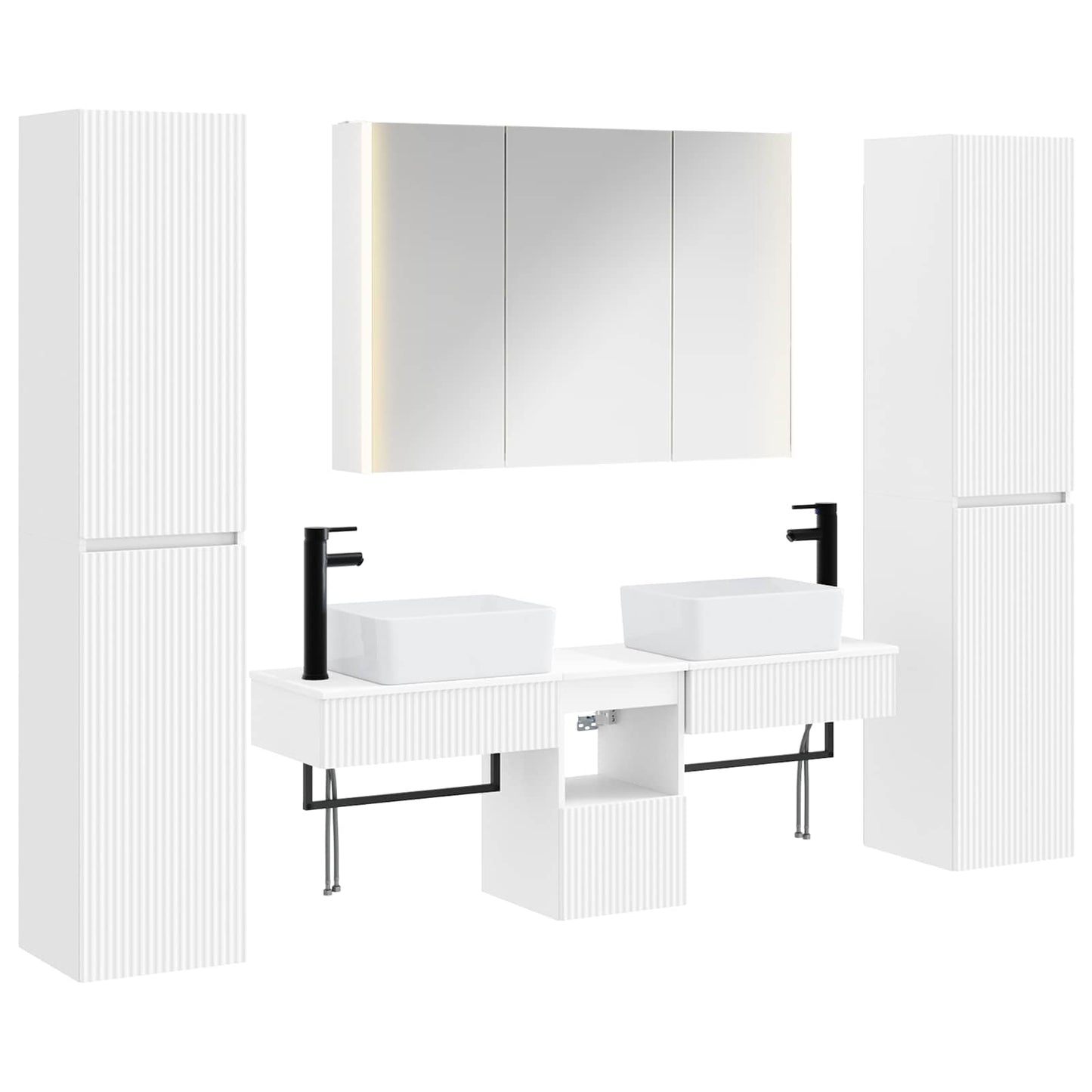 vidaXL Bathroom Furniture Set 6 pcs White Engineered Wood and Glass 2