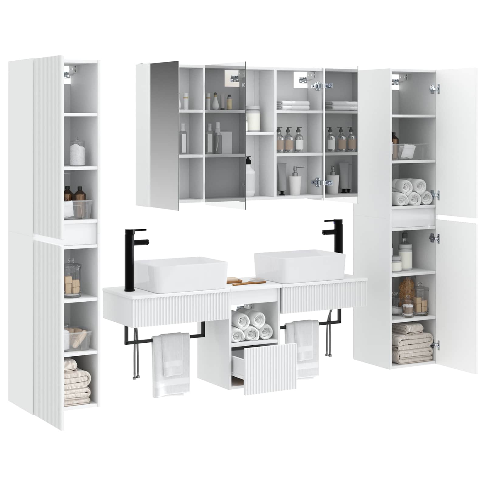 vidaXL Bathroom Furniture Set 6 pcs White Engineered Wood and Glass 3