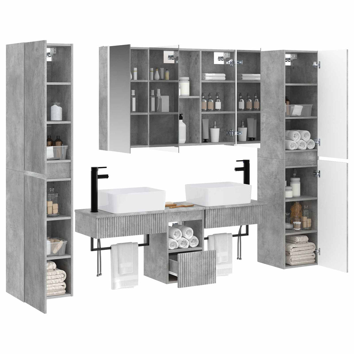 Bathroom Furniture Set 6 pcs 100 x 15.5 x 70 cm Concrete grey