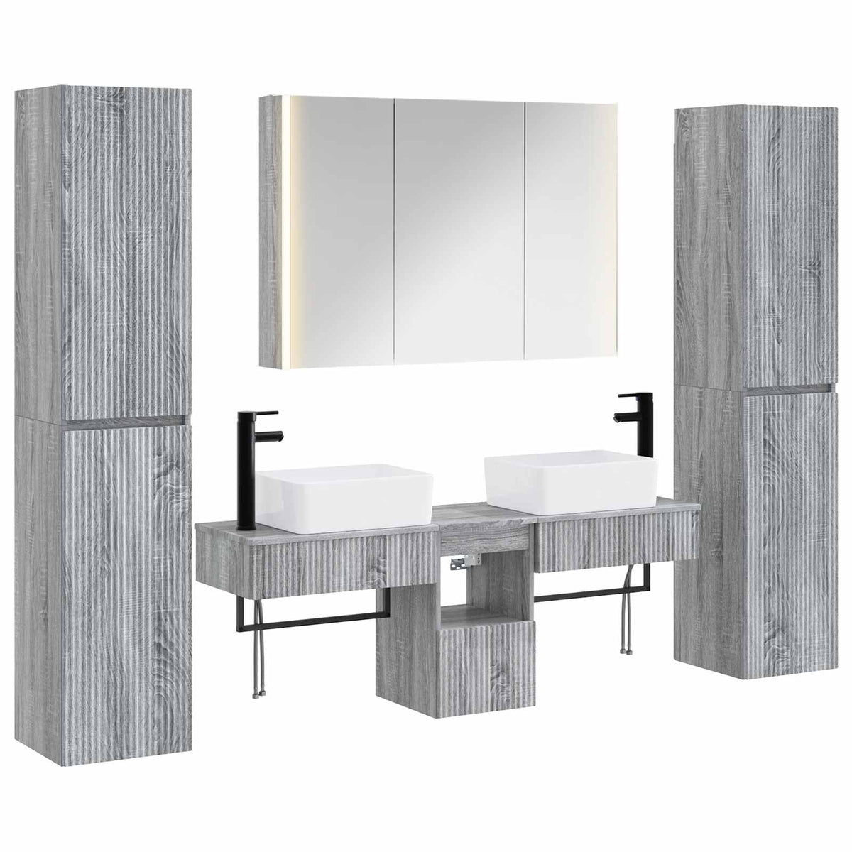 Bathroom Furniture Set 6 pcs 100 x 15.5 x 70 cm Grey sonoma
