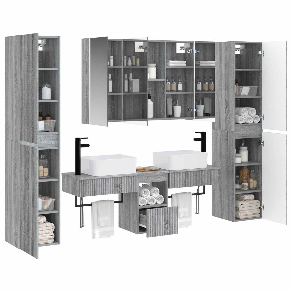 Bathroom Furniture Set 6 pcs 100 x 15.5 x 70 cm Grey sonoma