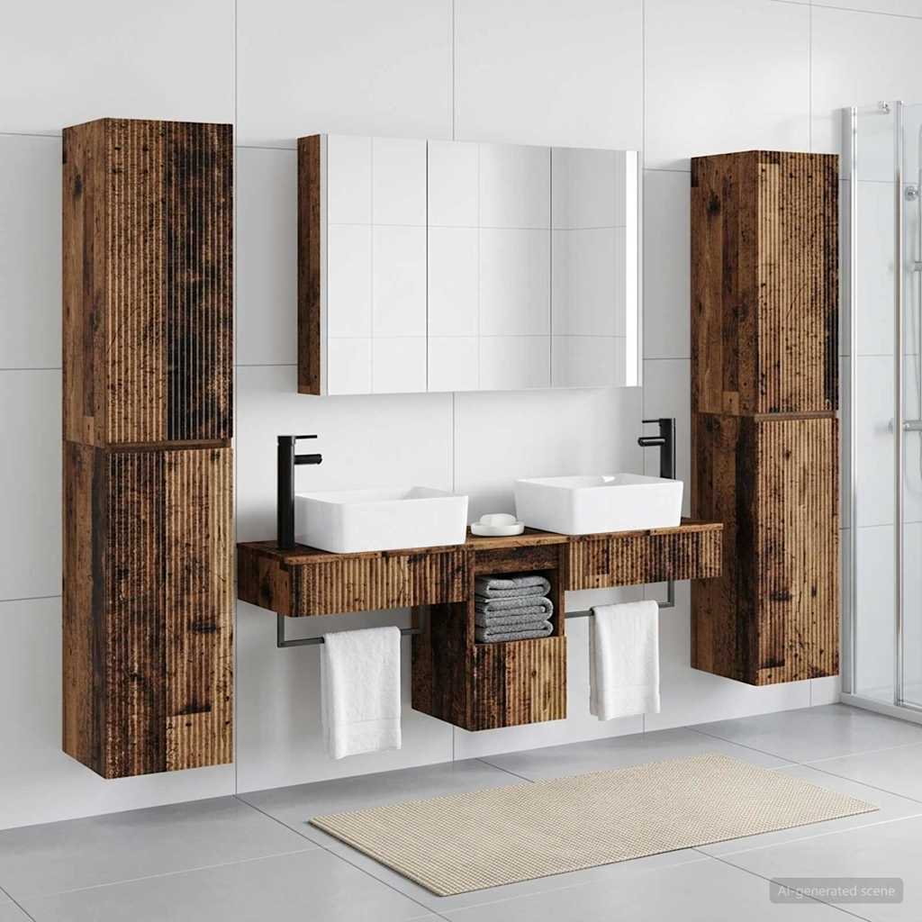vidaXL Bathroom Furniture Set 6 pcs Old Wood Engineered Wood and Glass 4