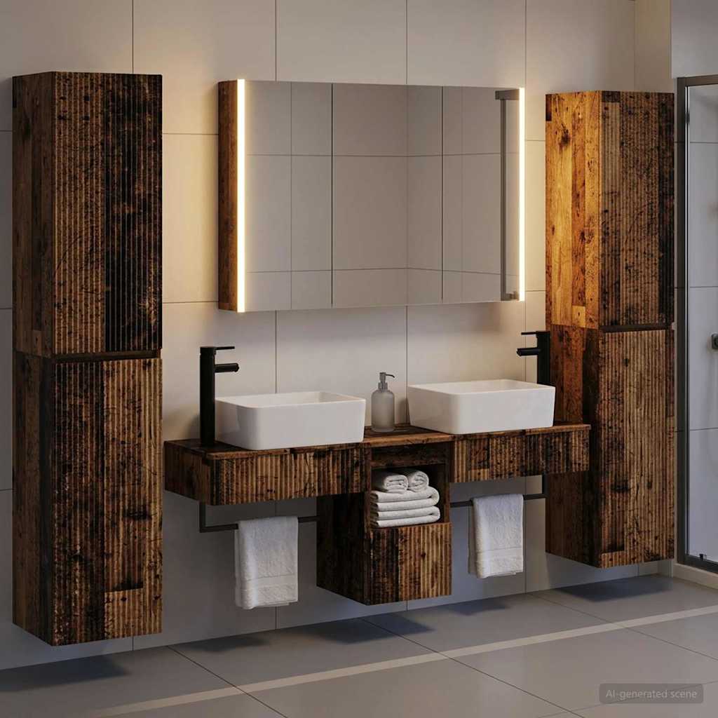 vidaXL Bathroom Furniture Set 6 pcs Old Wood Engineered Wood and Glass 1