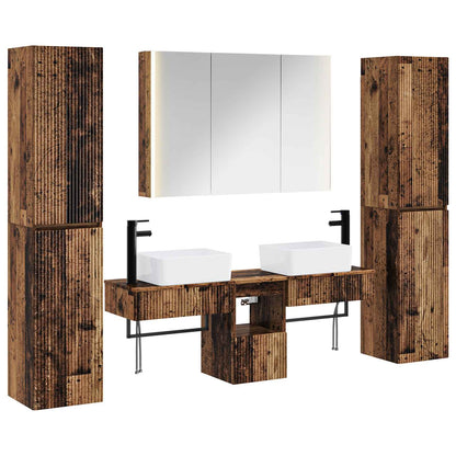 vidaXL Bathroom Furniture Set 6 pcs Old Wood Engineered Wood and Glass 2