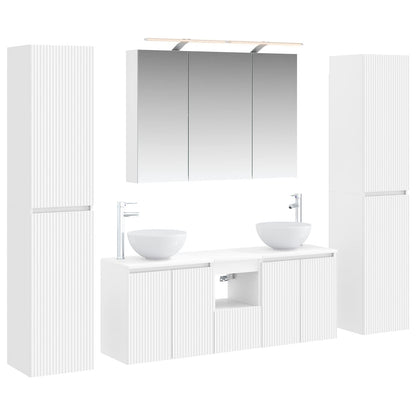 vidaXL Bathroom Furniture Set 6 pcs White Engineered Wood and Glass 2