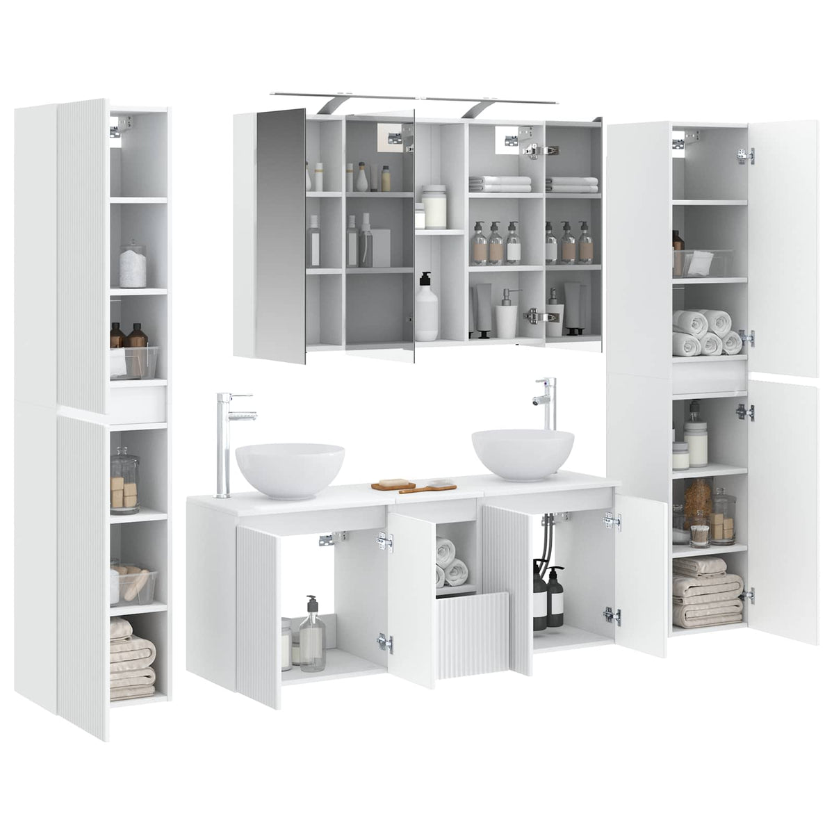 vidaXL Bathroom Furniture Set 6 pcs White Engineered Wood and Glass 3