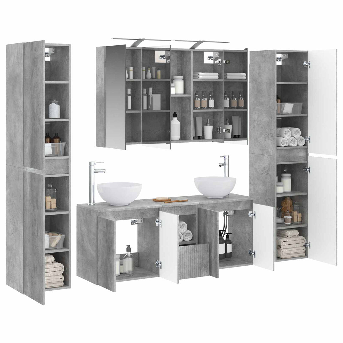 vidaXL Bathroom Furniture Set 6 pcs Concrete Grey 3