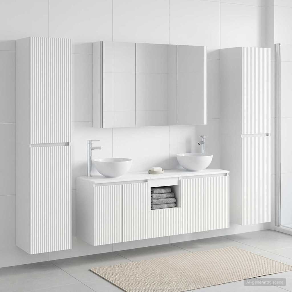 vidaXL Bathroom Furniture Set 6 pcs White Engineered Wood and Glass 4
