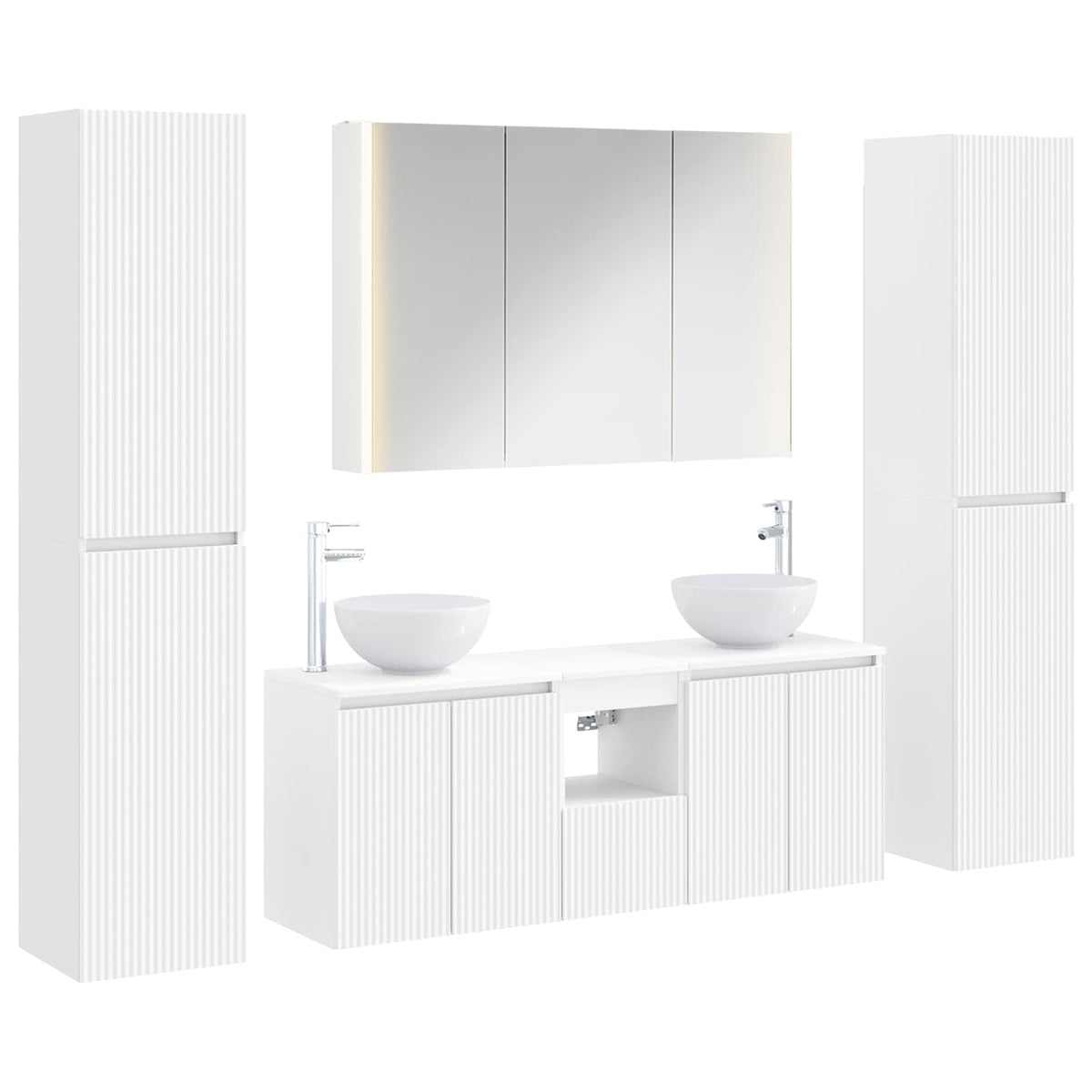 vidaXL Bathroom Furniture Set 6 pcs White Engineered Wood and Glass 2