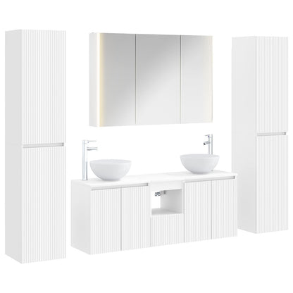 vidaXL Bathroom Furniture Set 6 pcs White Engineered Wood and Glass 2