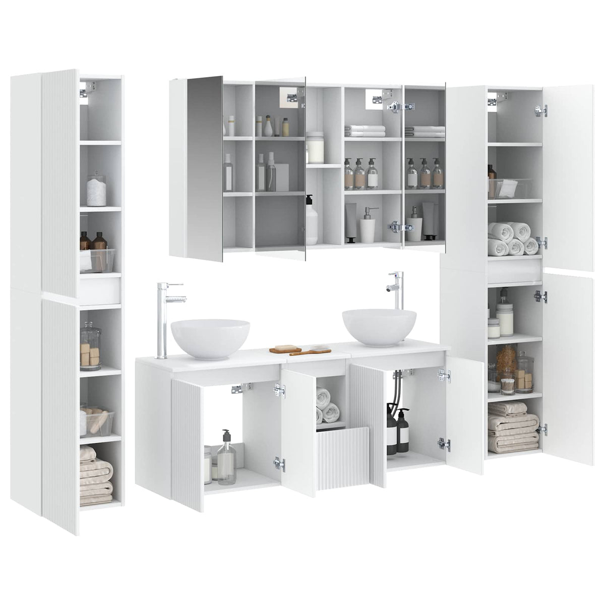 vidaXL Bathroom Furniture Set 6 pcs White Engineered Wood and Glass 3