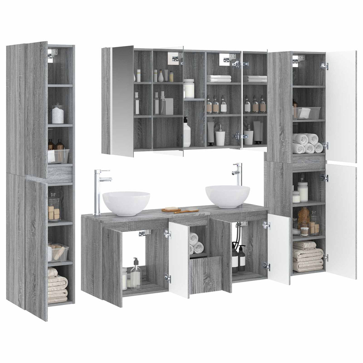 vidaXL Bathroom Furniture Set 6 pcs Grey Sonoma 3