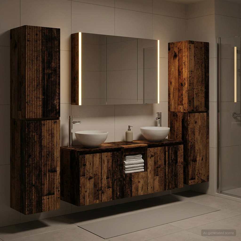 vidaXL Bathroom Furniture Set 6 pcs Old Wood Engineered Wood and Glass 4