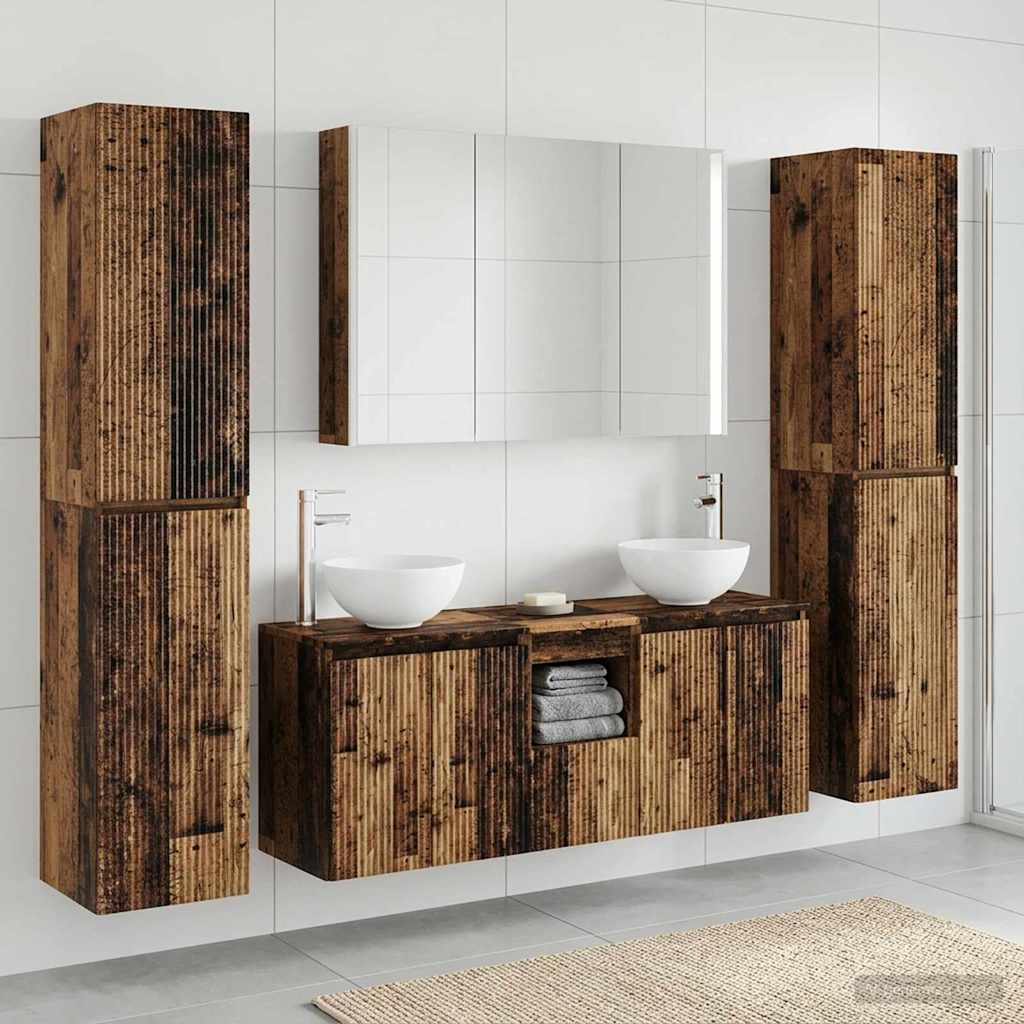 vidaXL Bathroom Furniture Set 6 pcs Old Wood Engineered Wood and Glass 1
