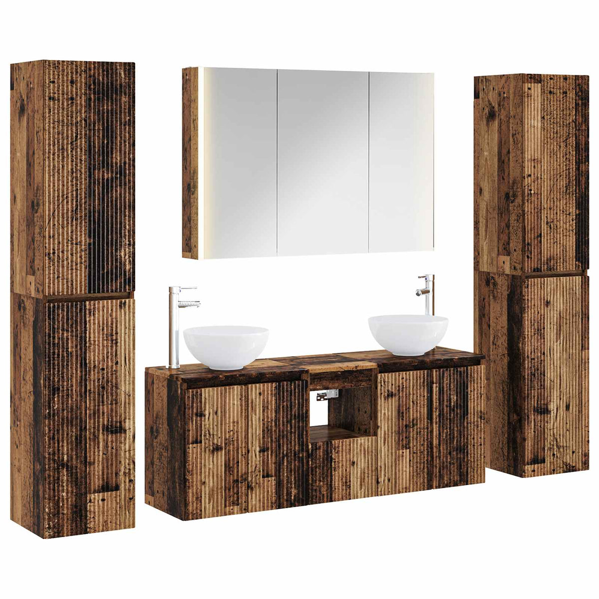 vidaXL Bathroom Furniture Set 6 pcs Old Wood Engineered Wood and Glass 2