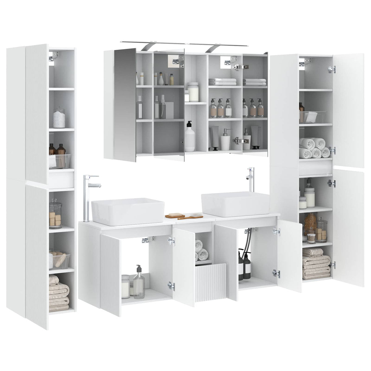 vidaXL Bathroom Furniture Set 6 pcs White Engineered Wood and Glass 3