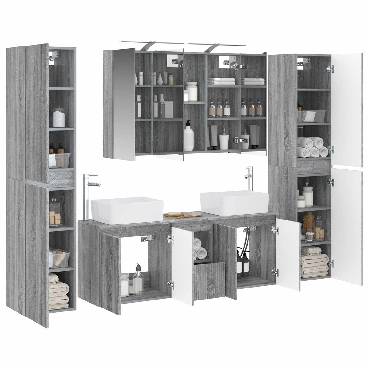 vidaXL Bathroom Furniture Set 6 pcs Grey Sonoma 3