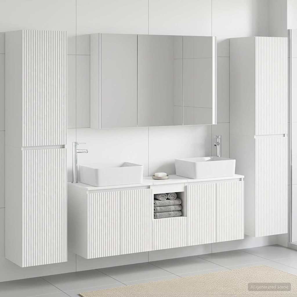vidaXL Bathroom Furniture Set 6 pcs White Engineered Wood and Glass 1
