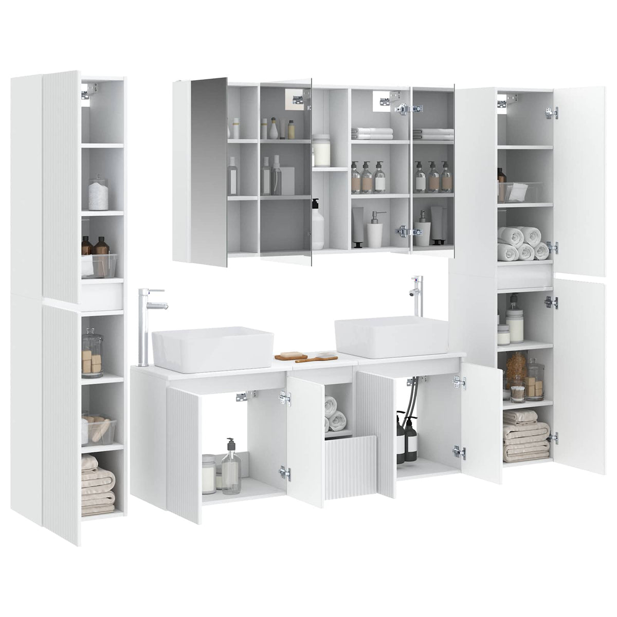 vidaXL Bathroom Furniture Set 6 pcs White Engineered Wood and Glass 3