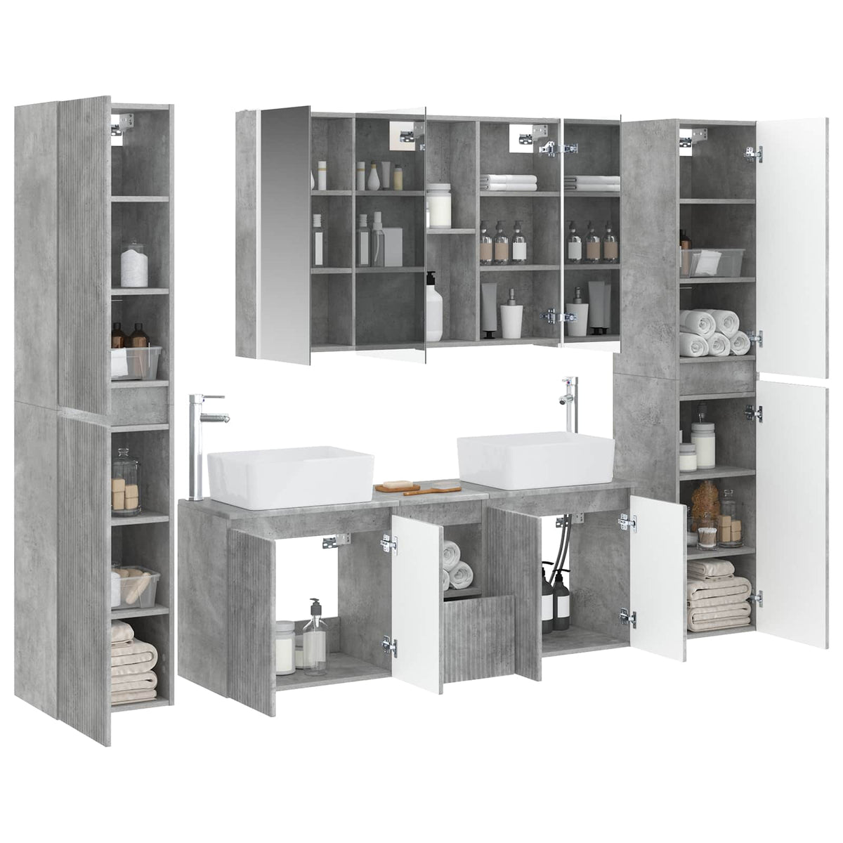 vidaXL Bathroom Furniture Set 6 pcs Concrete Grey 3