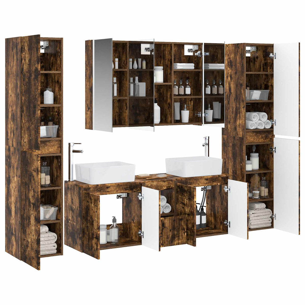 Bathroom Furniture Set 6 pcs 100 x 15.5 x 70 cm Smoked oak