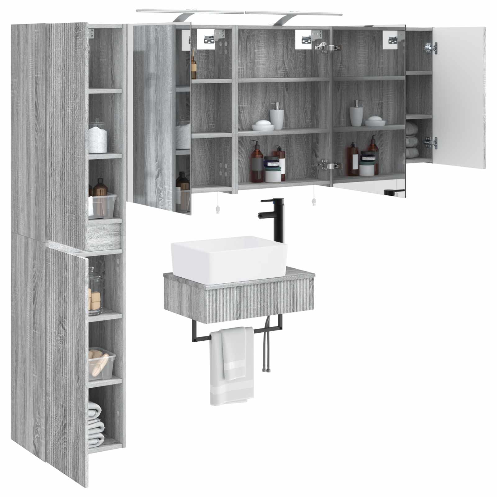 vidaXL Bathroom Furniture Set 5 pcs Grey Sonoma 3