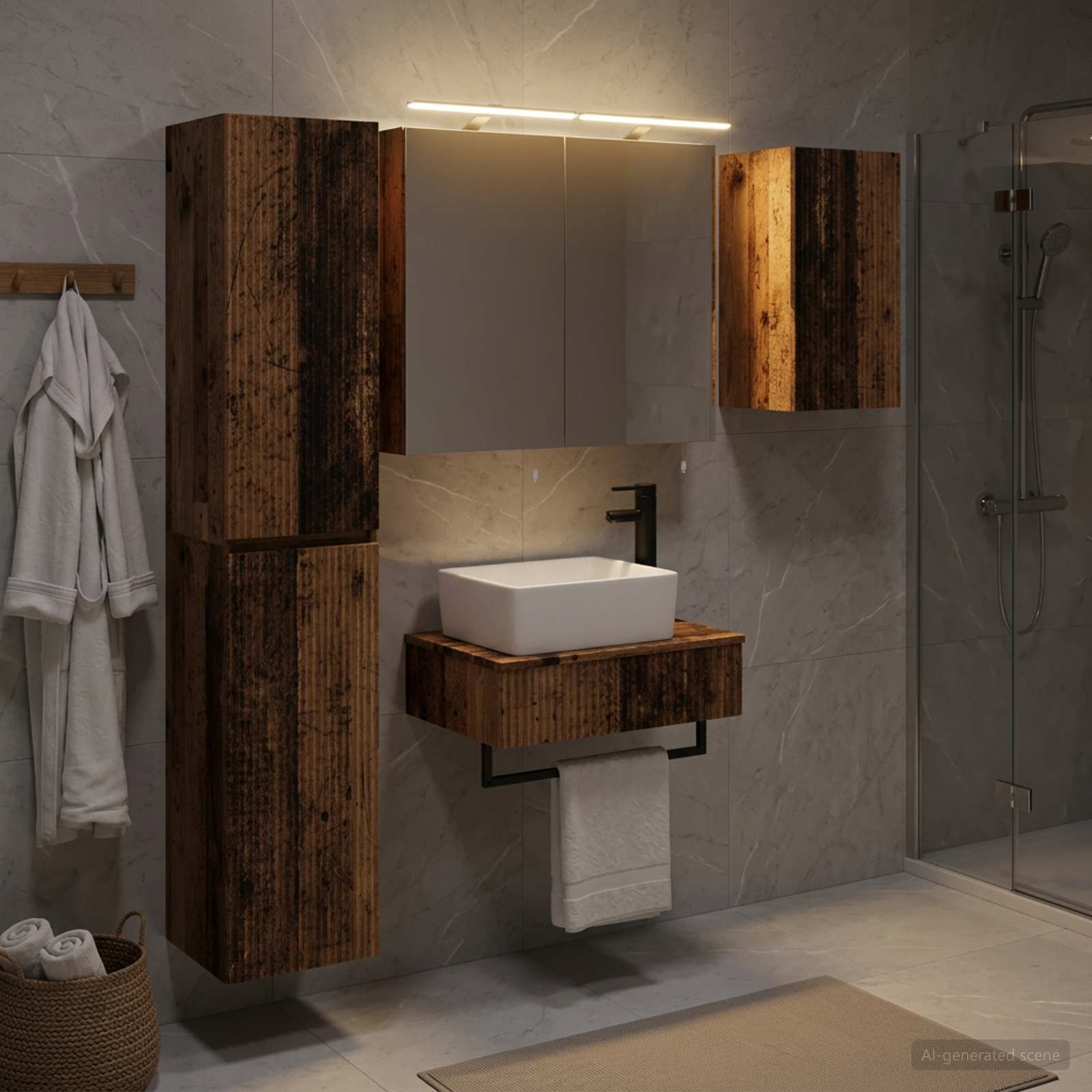vidaXL Bathroom Furniture Set 5 pcs Old Wood Engineered Wood and Glass 1