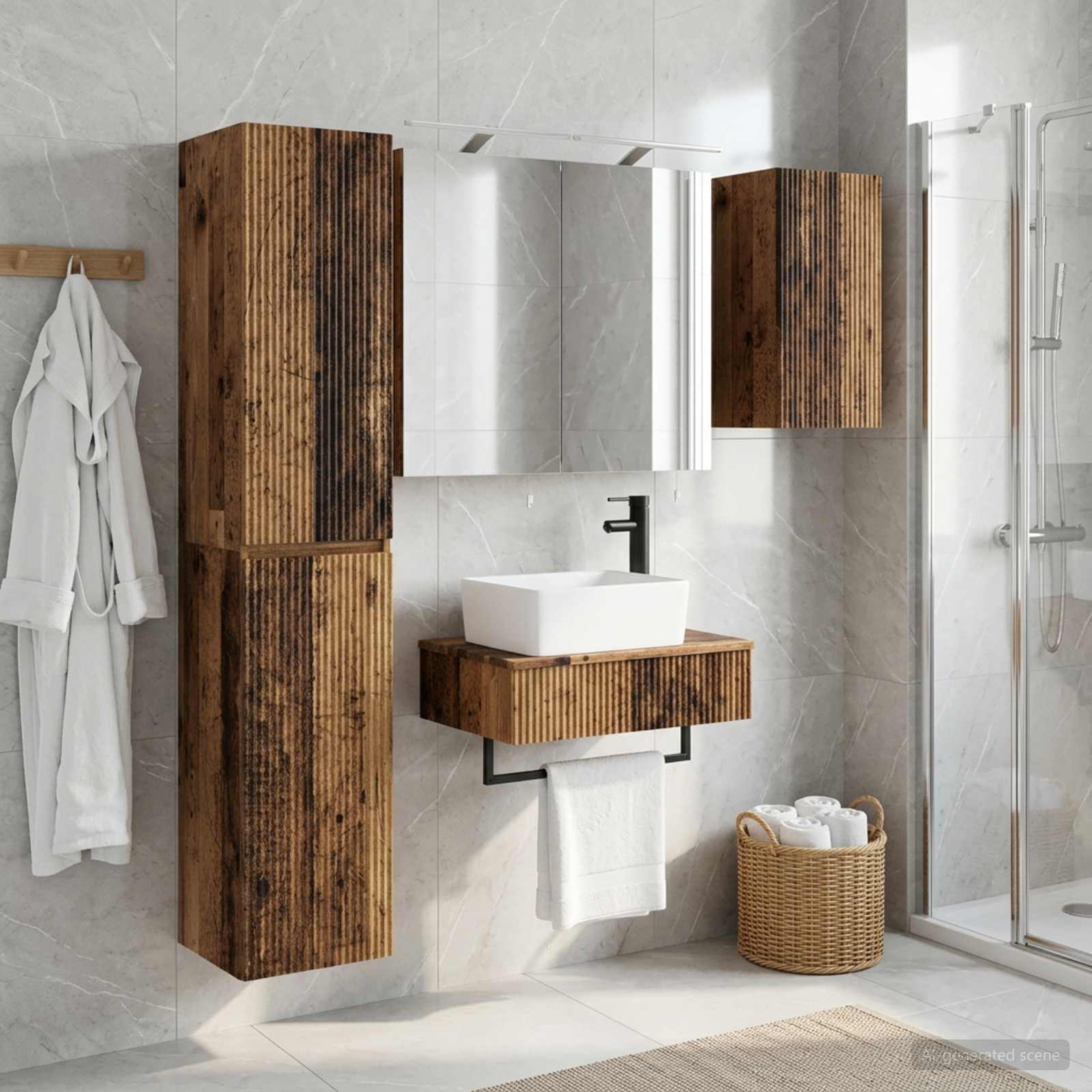 vidaXL Bathroom Furniture Set 5 pcs Old Wood Engineered Wood and Glass 4