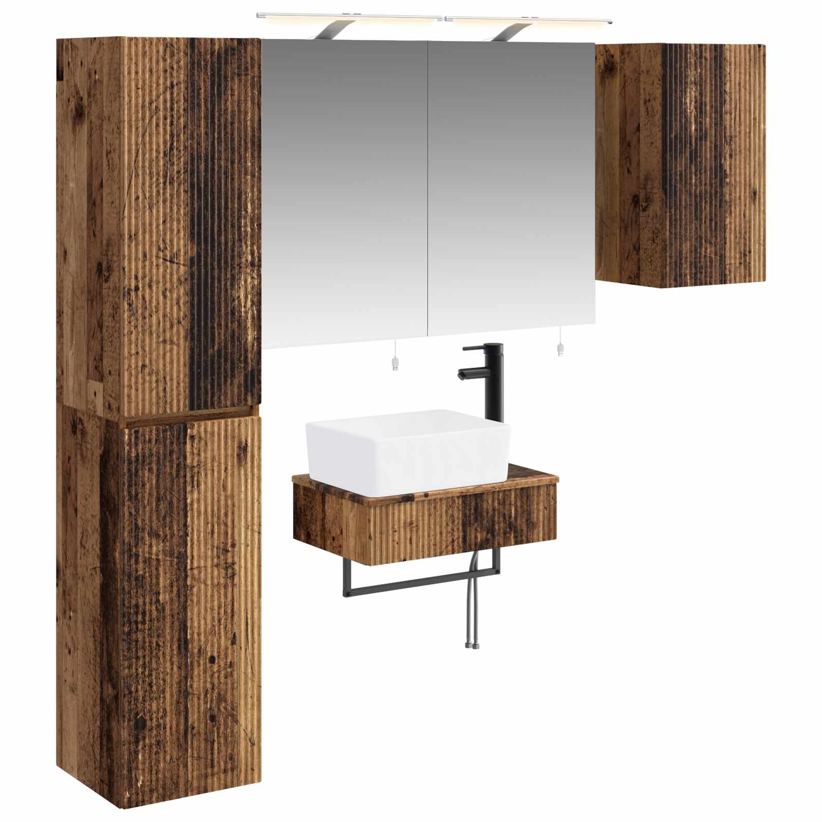 vidaXL Bathroom Furniture Set 5 pcs Old Wood Engineered Wood and Glass 2