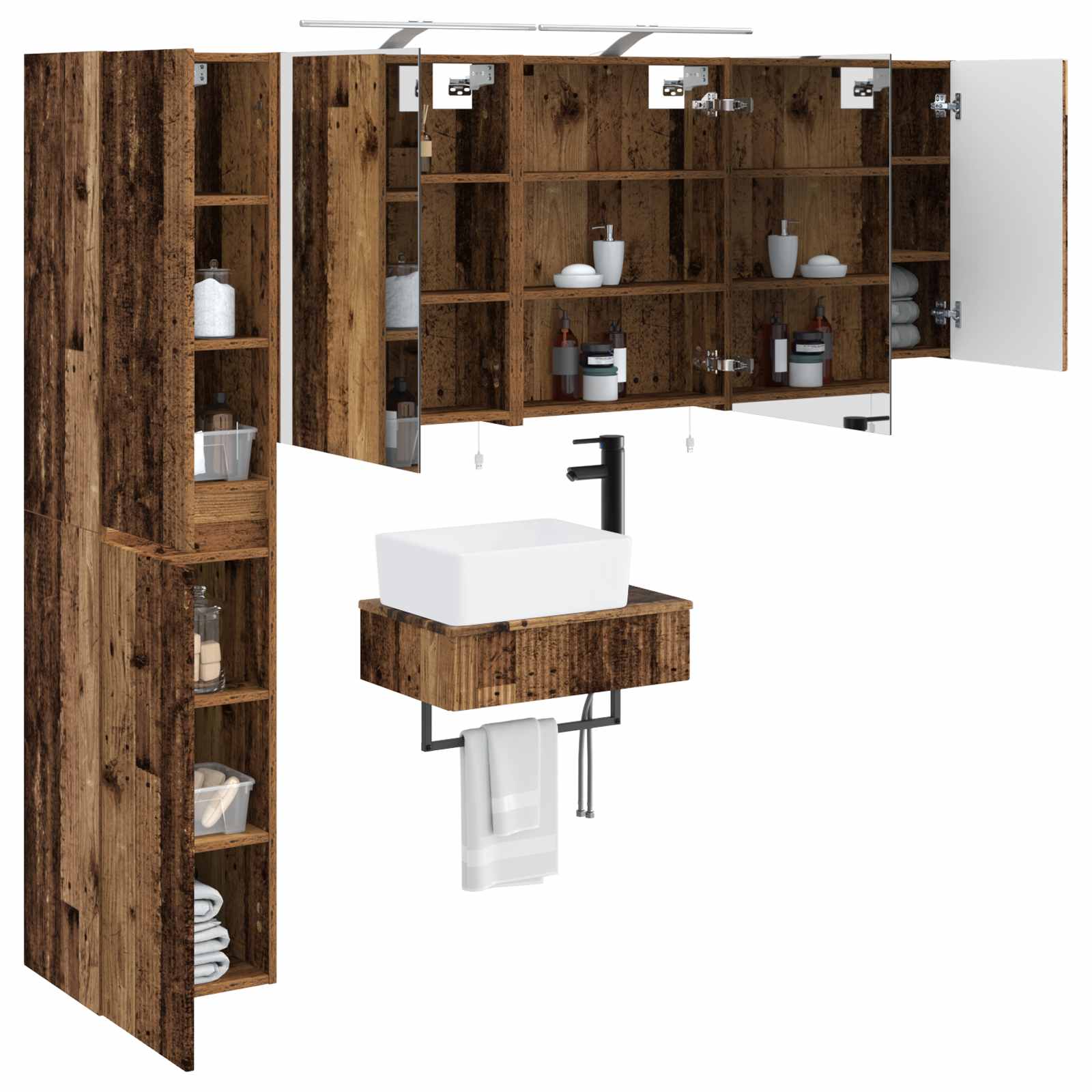 vidaXL Bathroom Furniture Set 5 pcs Old Wood Engineered Wood and Glass 3
