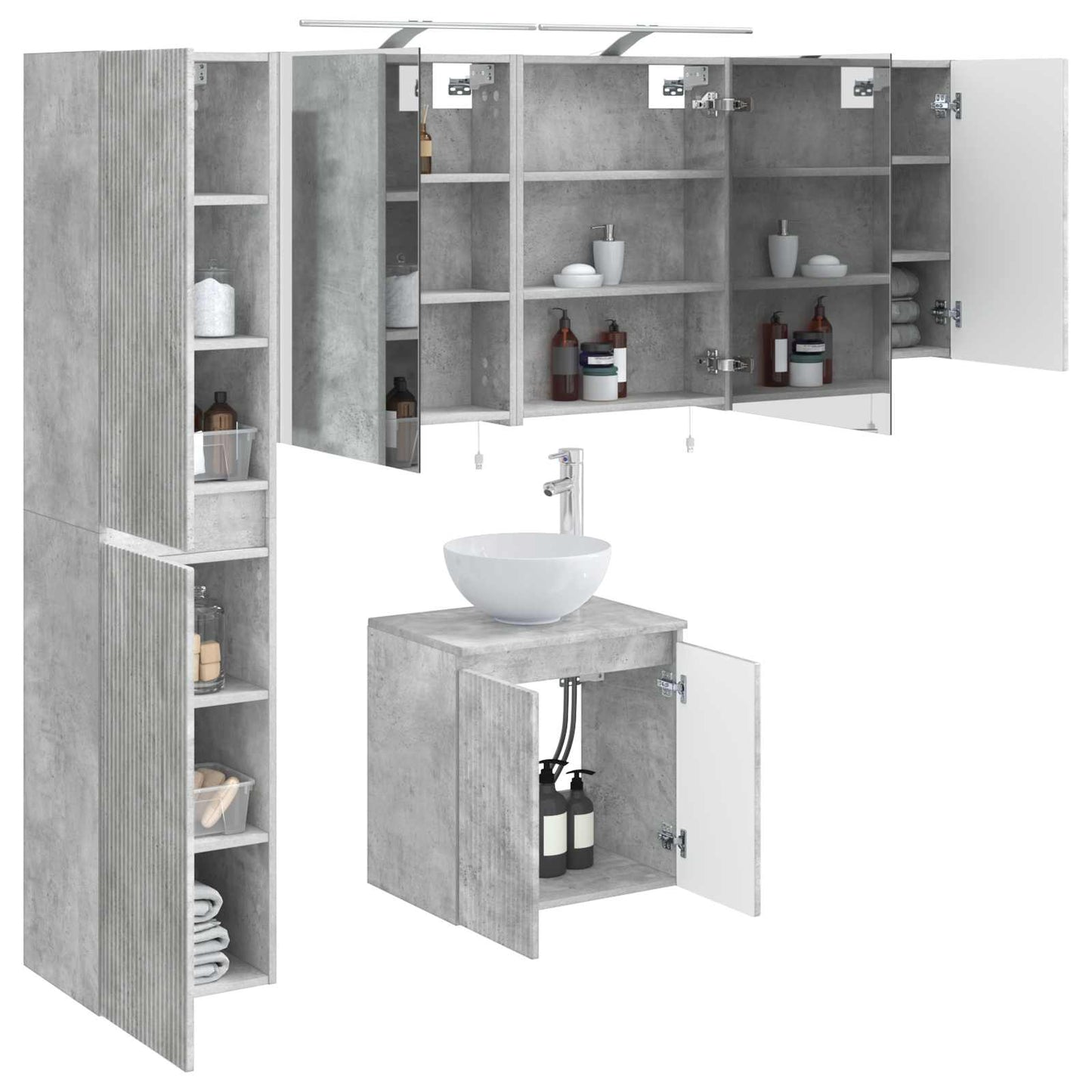 vidaXL Bathroom Cabinet Set 5 pcs Concrete Grey Engineered Wood 3