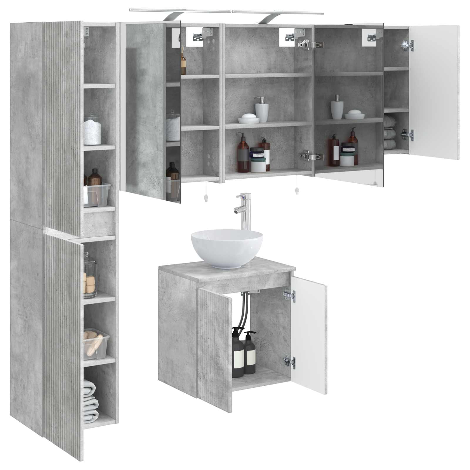 vidaXL Bathroom Cabinet Set 5 pcs Concrete Grey Engineered Wood 3