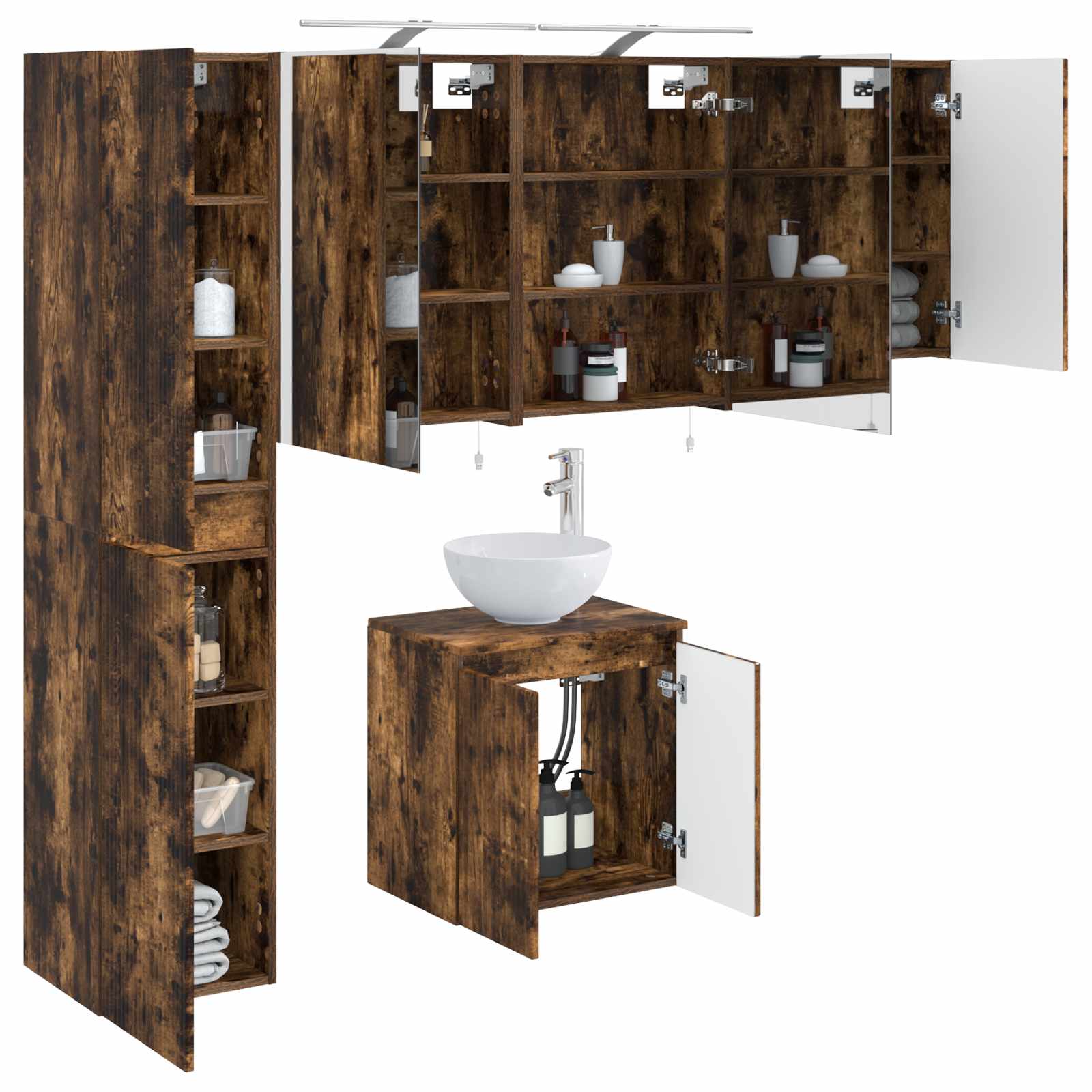 vidaXL Bathroom Cabinet Set 5 pcs Smoked Oak Engineered Wood 3