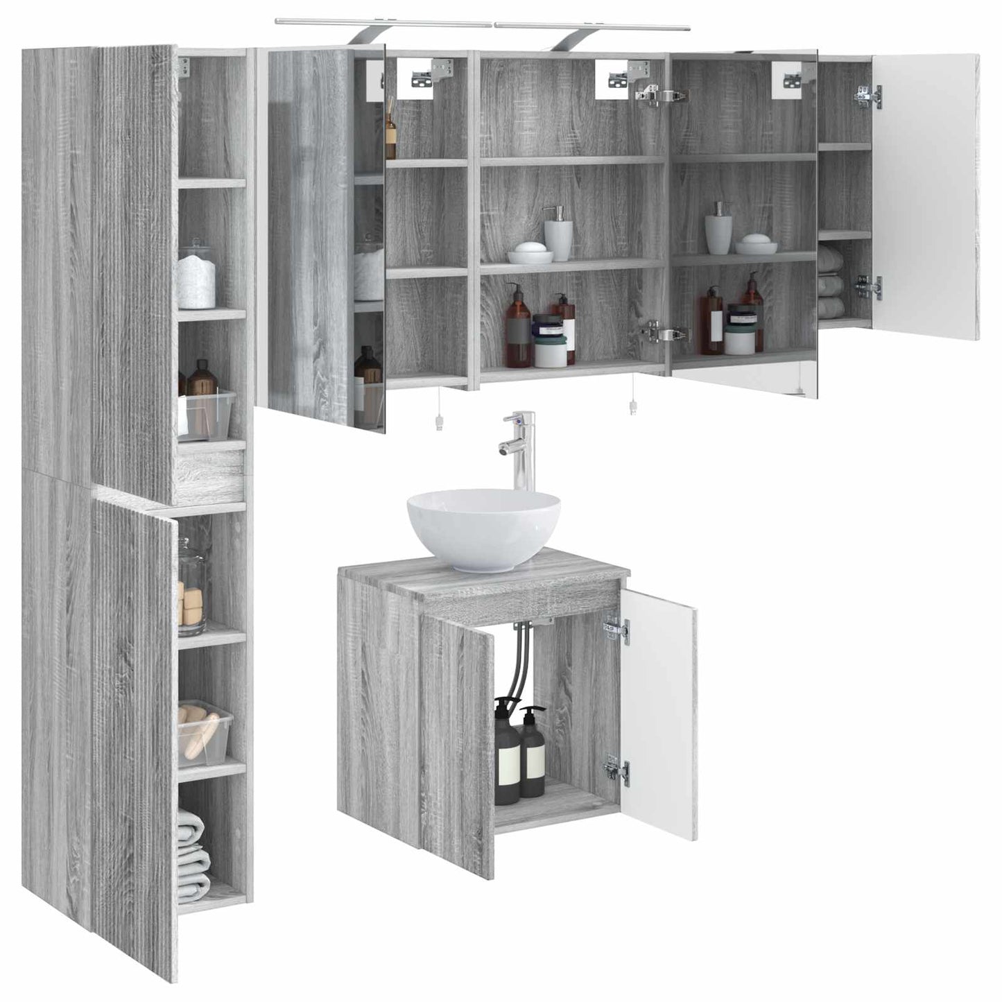 vidaXL Bathroom Cabinet Set 5 pcs Grey Sonoma Engineered Wood 3
